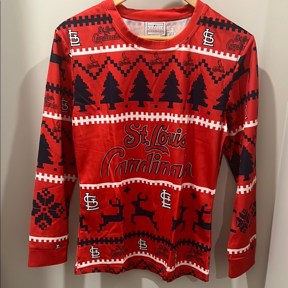 Festive ST Louis Cardinal pajama set. Unisex Long Sleeve Tee and bottoms